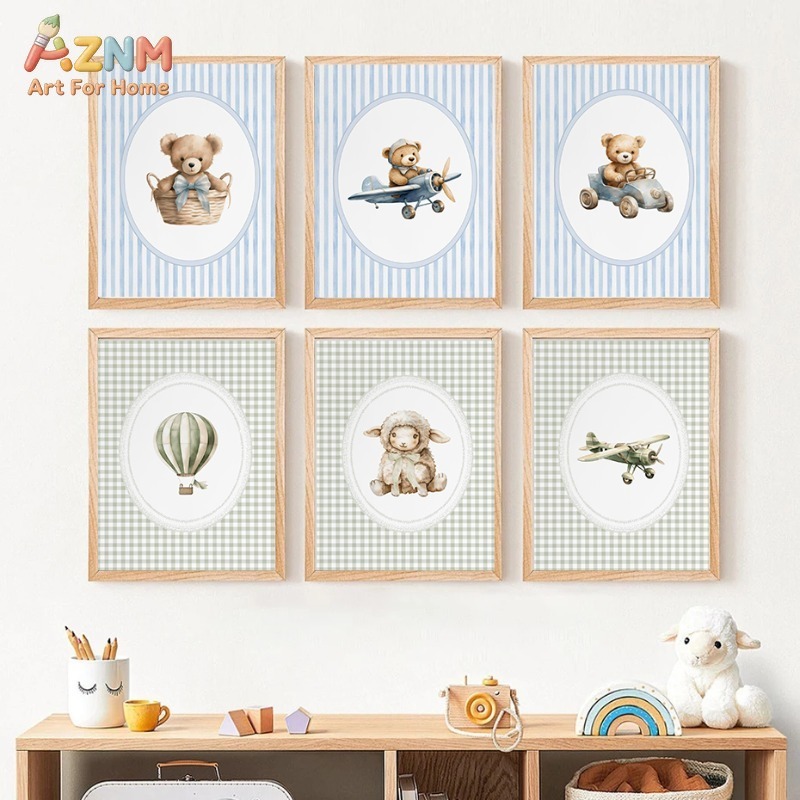Baby Nursery Set Furniture - 수채화 테디 베어 보육원 벽 예술
