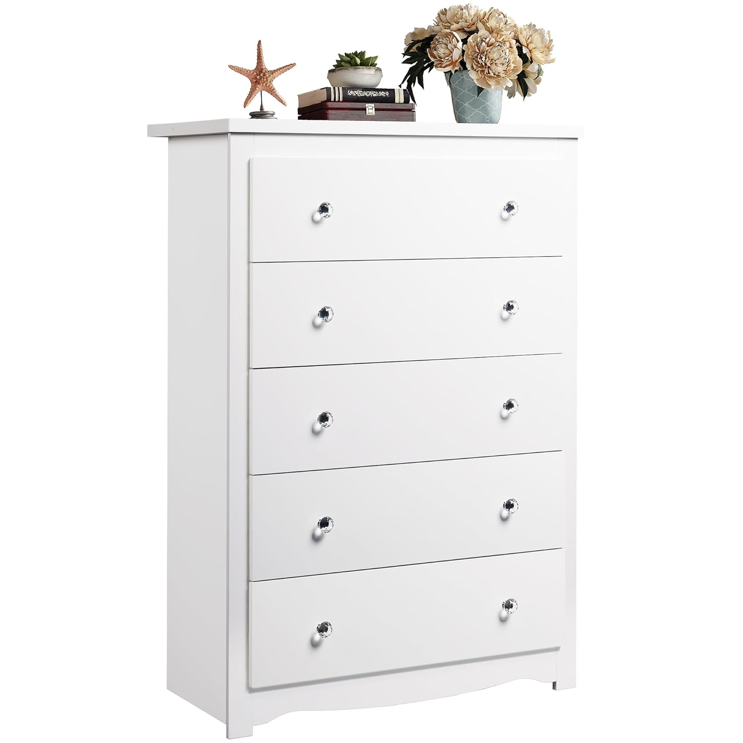 Drawer Dresser White - 침실용 흰색 서랍장, 높이 45인치, 5단