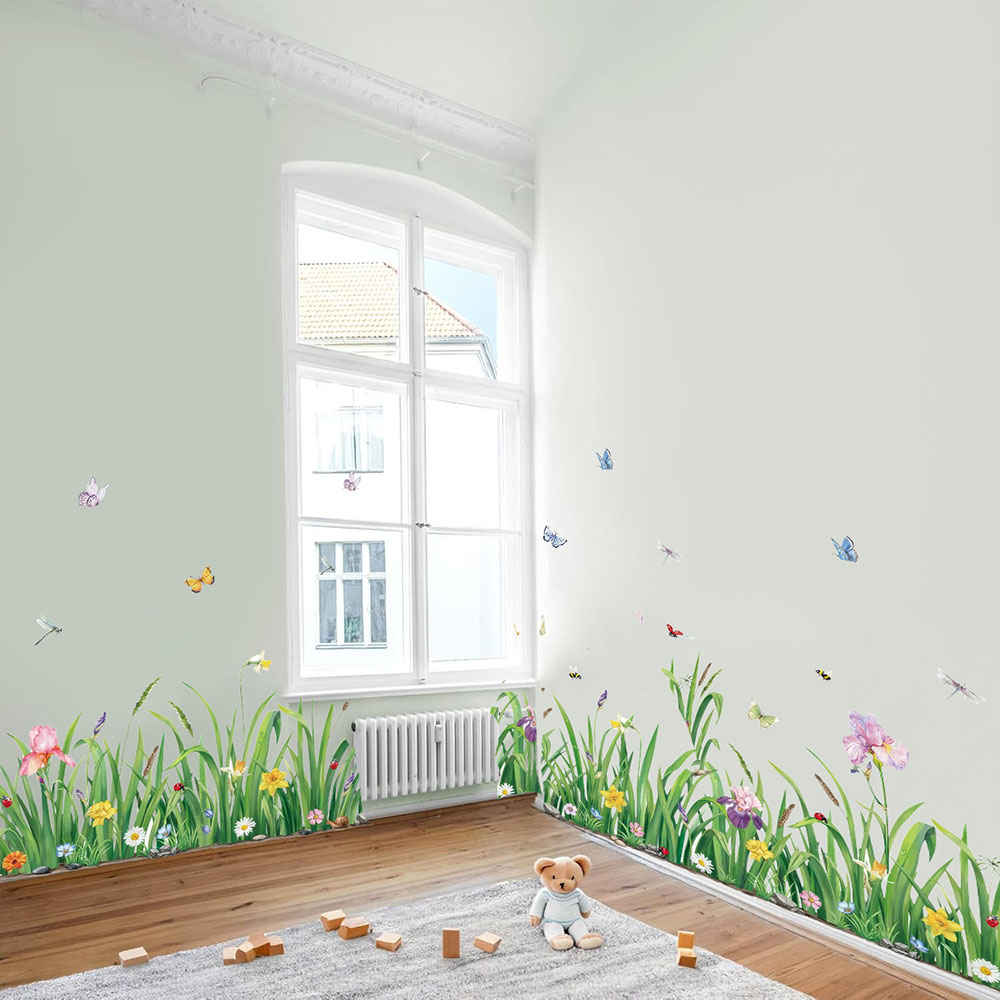 Baby Nursery Plants - 녹색 잔디 꽃 보라더 벽 스티커