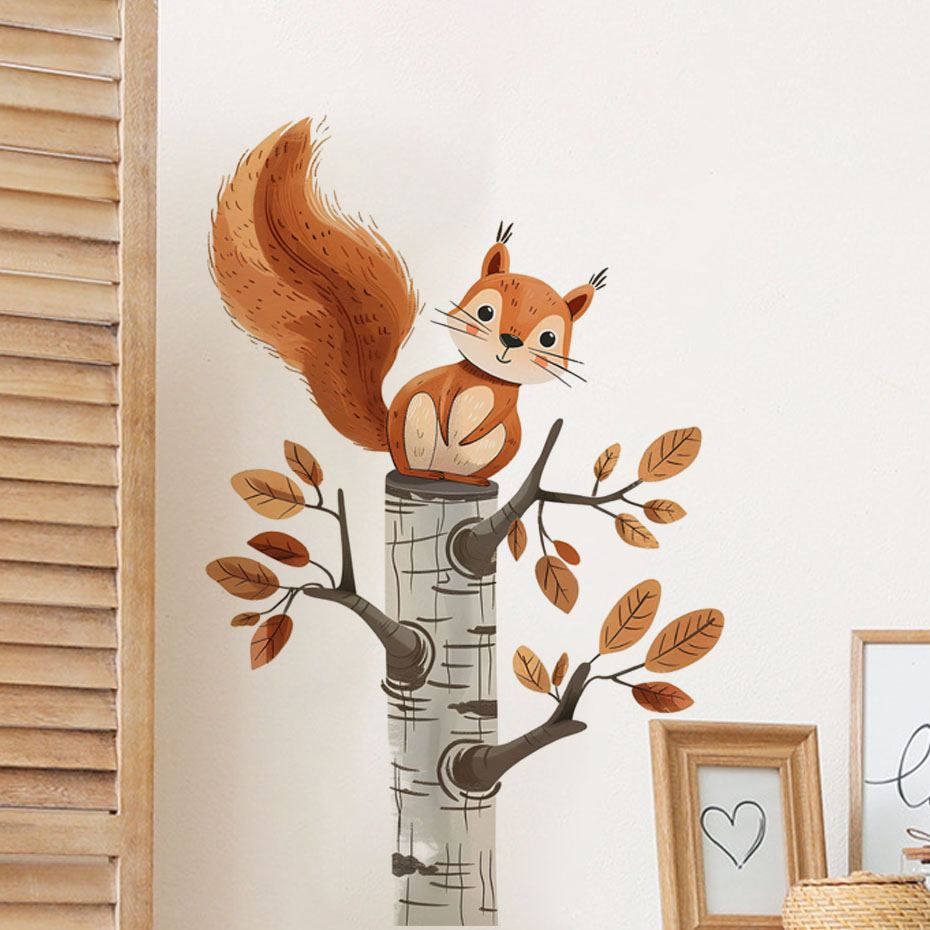 Baby Nursery Set Furniture - 만화 다람쥐 나무 동물 벽 스티커,
