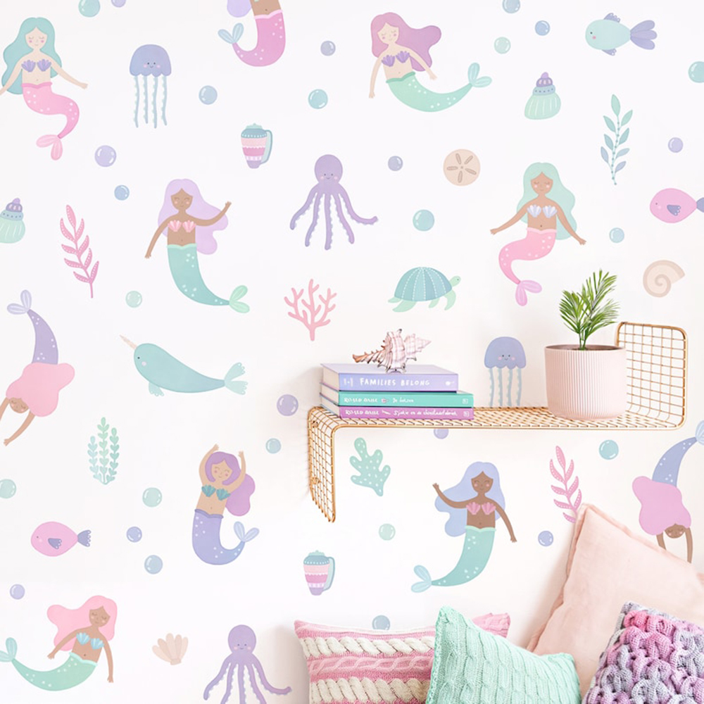 Baby Nursery Ocean - 수채화 인어 벽 스티커 침실 주방