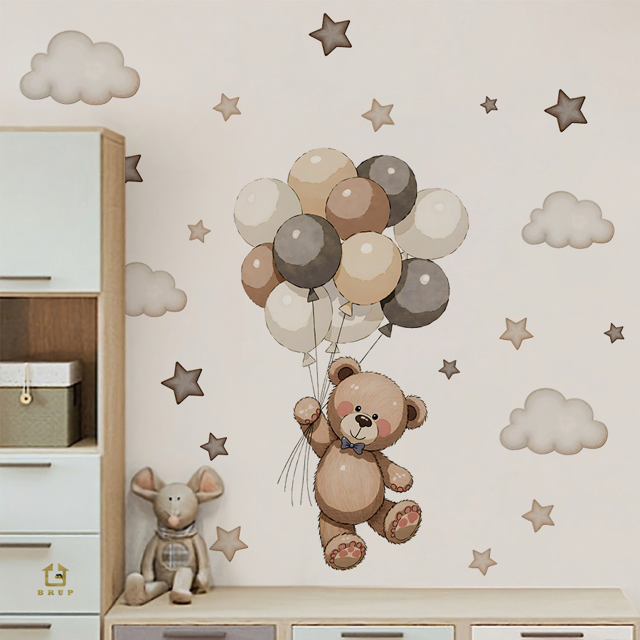 Baby Nursery Decor - 사랑스러운 테디 베어 벽 데칼, 풍선,
