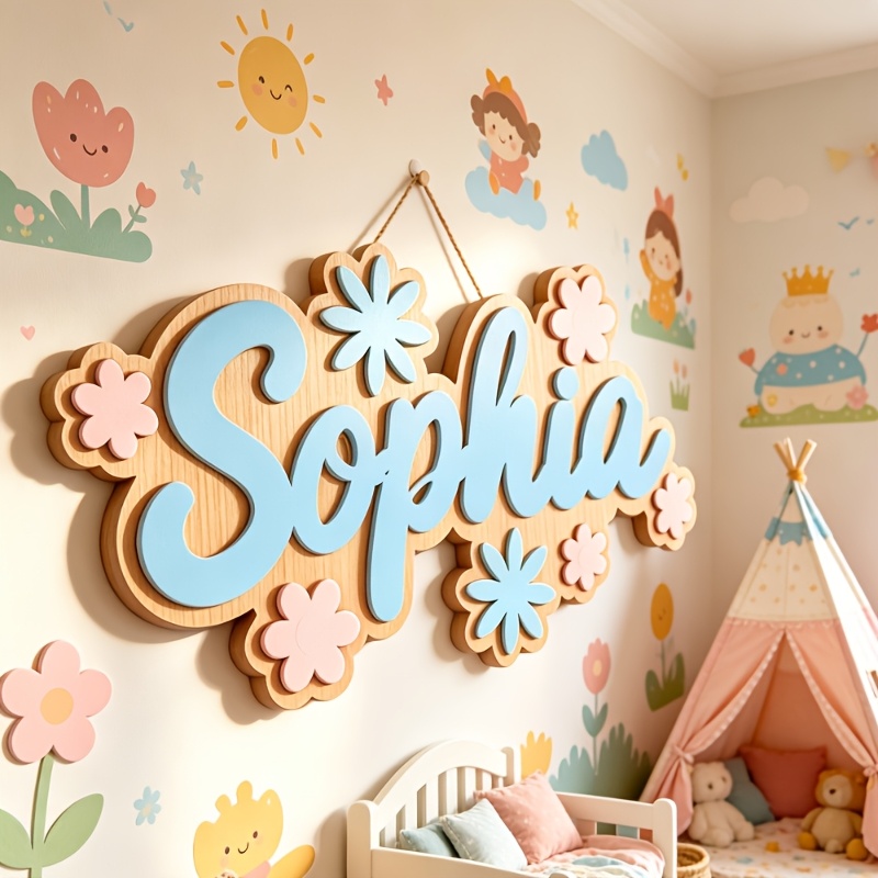 Baby Nursery Decor - 맞춤형 꽃무늬 이름 방 표지판, 맞춤