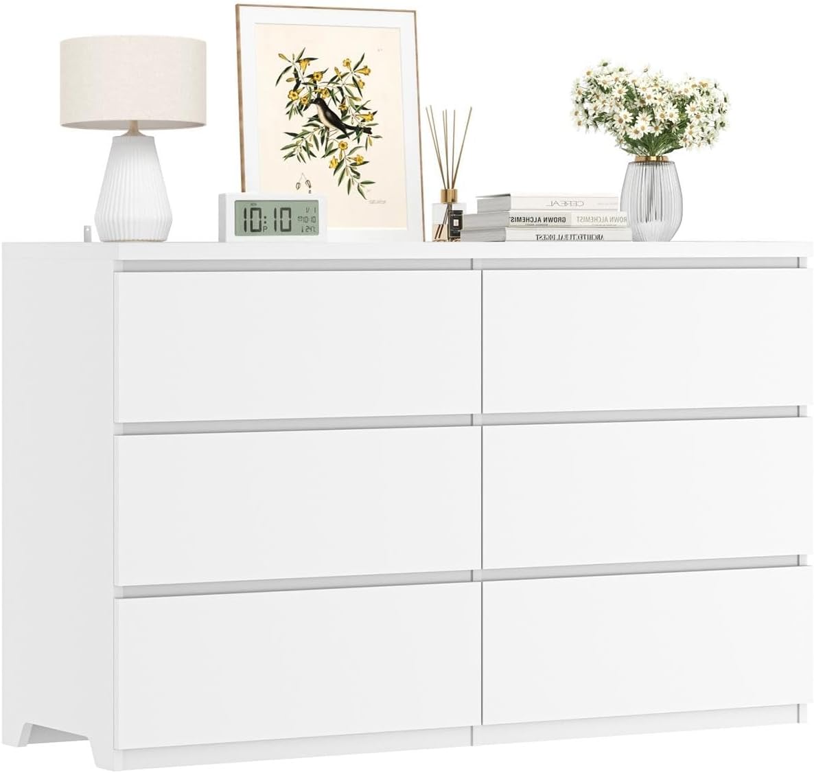 Drawer Dresser White - 침실용 화이트 우드 6단 서랍장, 깊은