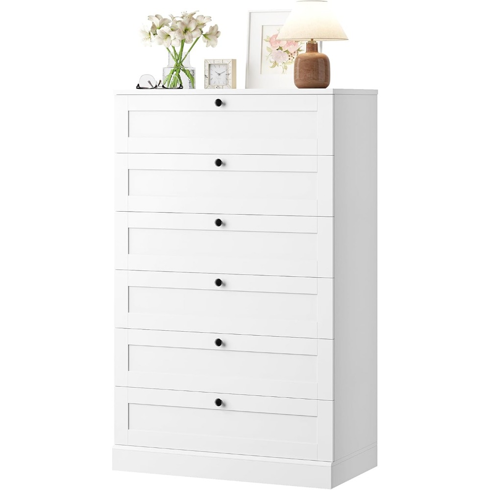 Drawer Dresser White - 정교한 화이트 6서랍 침실용 서랍장, 52인치