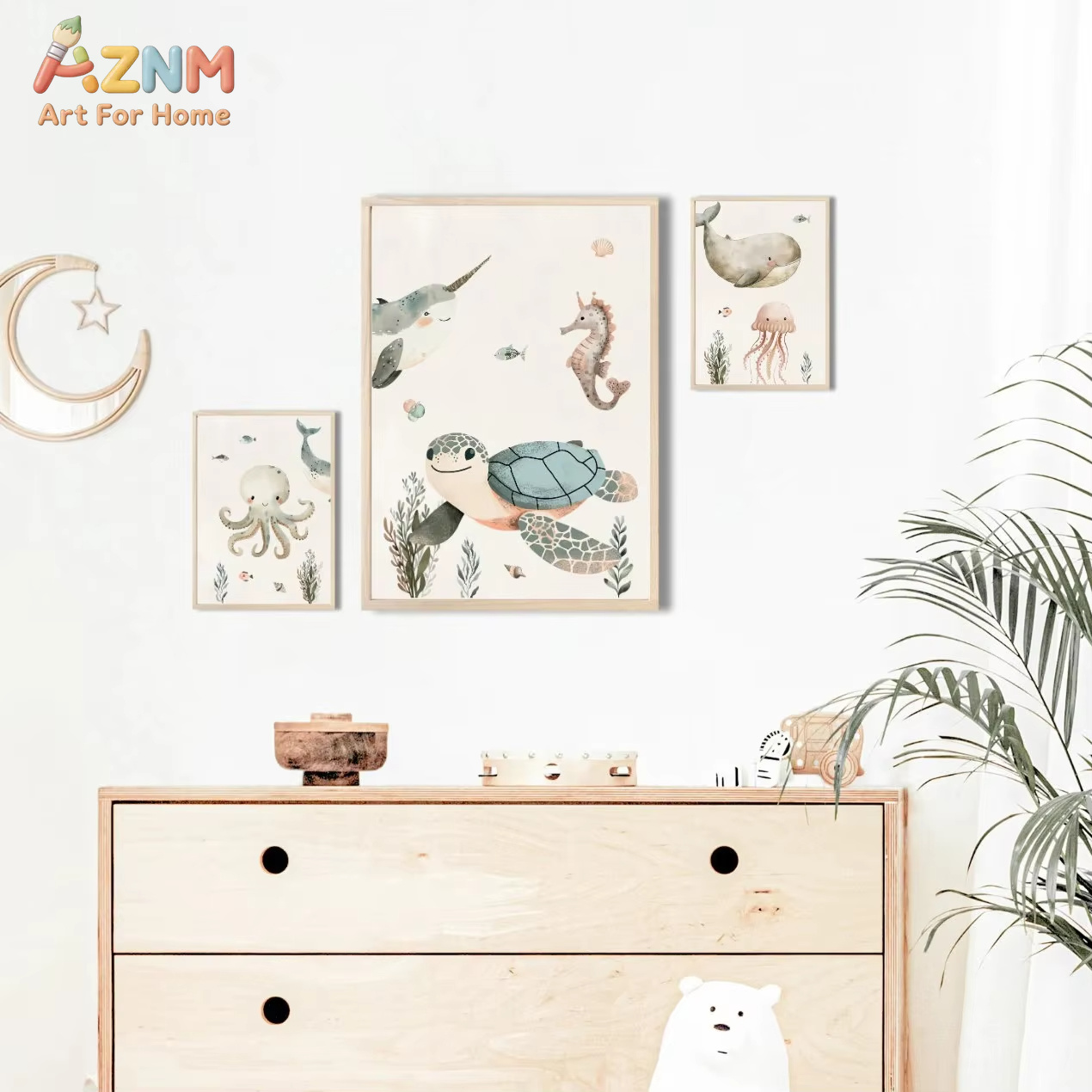 AZNM 수채화 귀여운 바다 동물 캔버스 벽 예술 고래 - Baby Nursery Ocean 리뷰 및 가격