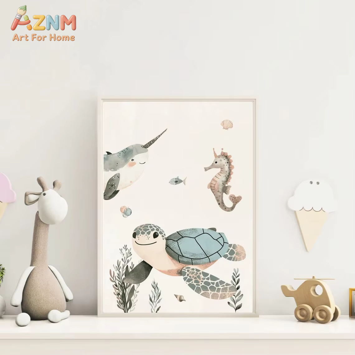AZNM 수채화 귀여운 바다 동물 캔버스 벽 예술 고래 - Baby Nursery Ocean 리뷰 및 가격