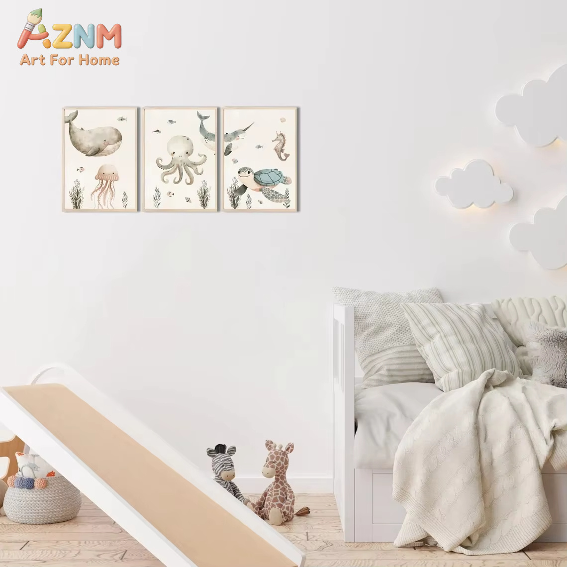 AZNM 수채화 귀여운 바다 동물 캔버스 벽 예술 고래 - Baby Nursery Ocean 리뷰 및 가격