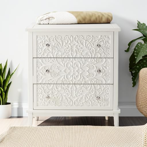 화이트워시드 우드 3단 서랍장(꽃무늬) 프렌치 컨트리, - Drawer Dresser White 리뷰 및 가격