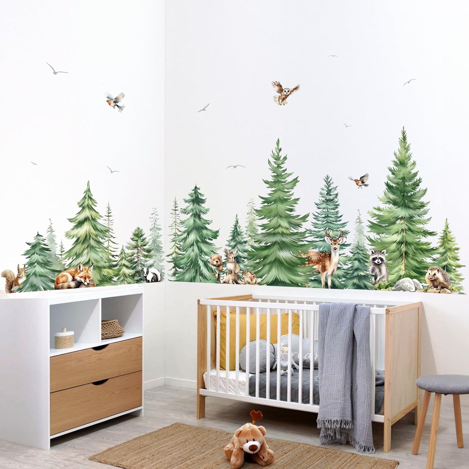 대형 수채화 소나무 동물 벽 스티커 어린이 방 침실 숲 - Baby Nursery Plants 리뷰 및 가격