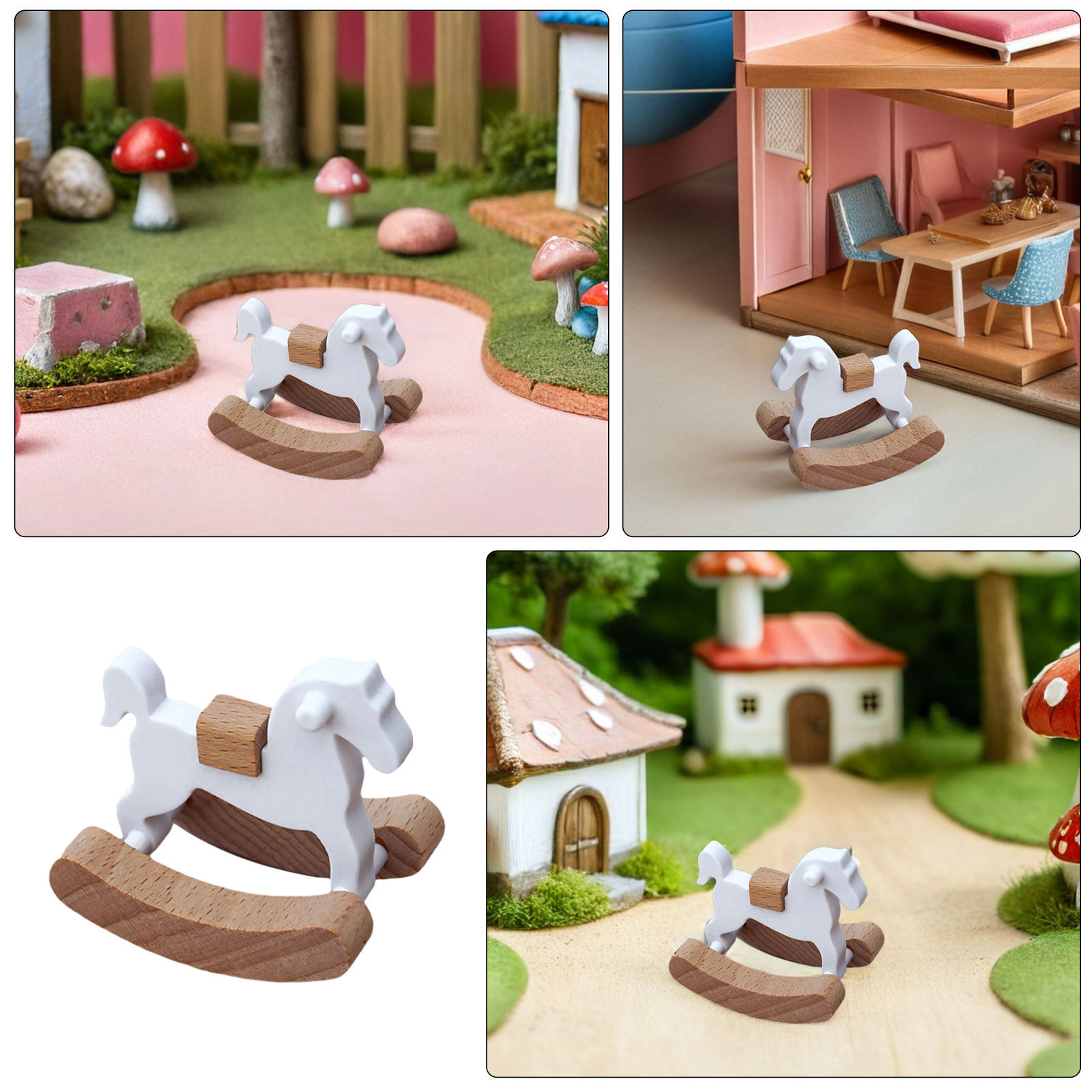 3Pcs 미니 나무 흔들 목마 부드러운 색상 1:12  - Baby Nursery Colors 리뷰 및 가격