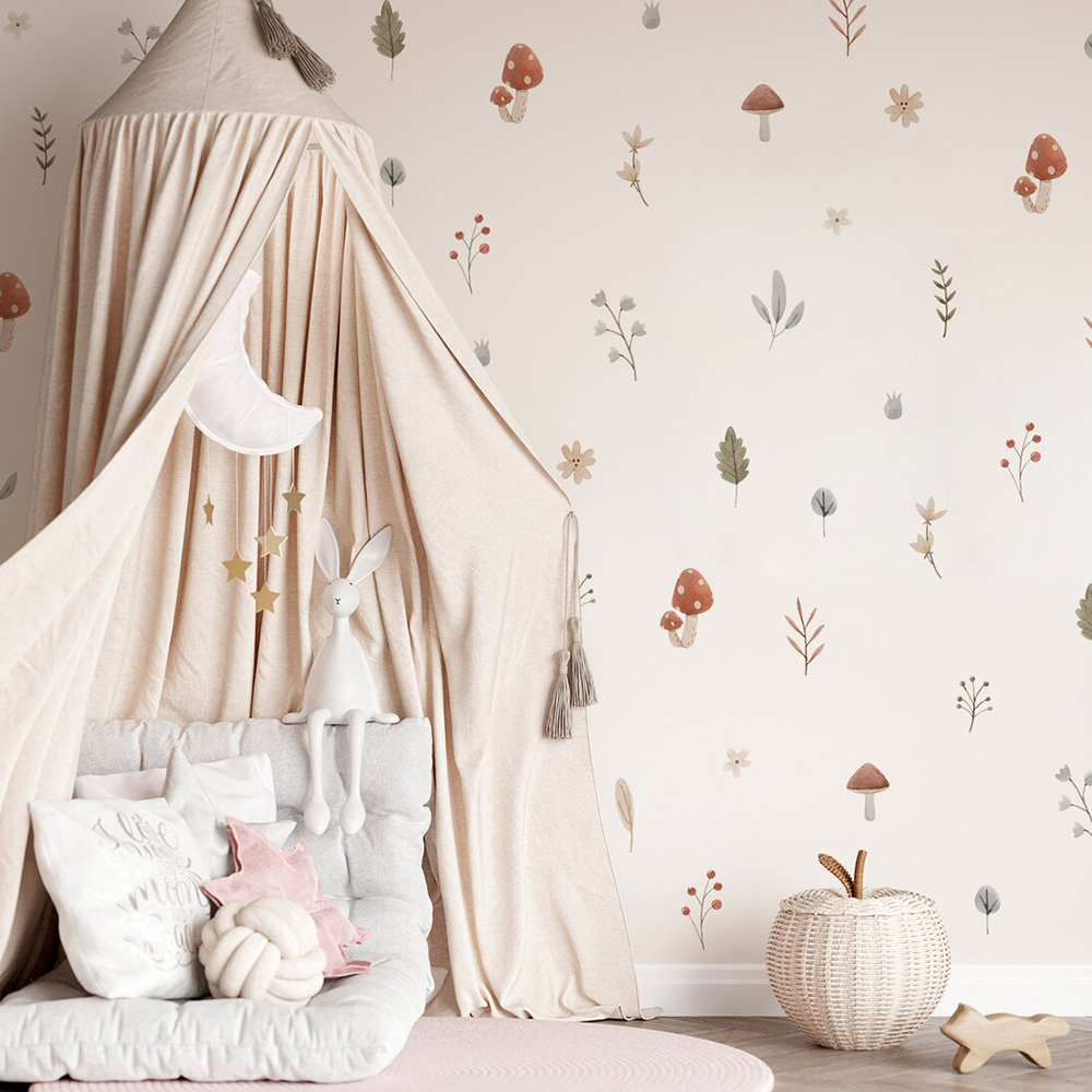 Boho 만화 버섯 지점 잎 꽃 패턴 벽 스티커 어린이 - Baby Nursery Set Furniture 리뷰 및 가격