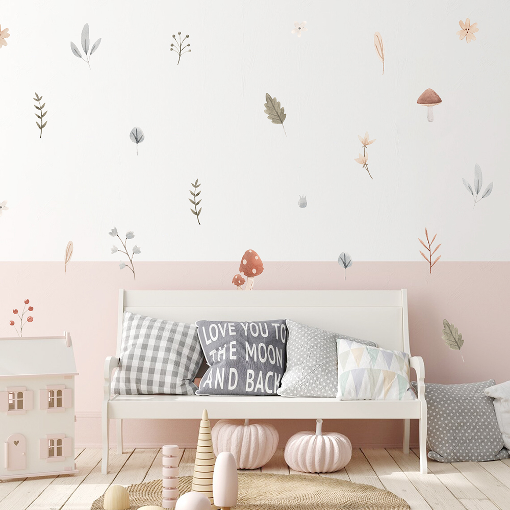 Boho 만화 버섯 지점 잎 꽃 패턴 벽 스티커 어린이 - Baby Nursery Set Furniture 리뷰 및 가격