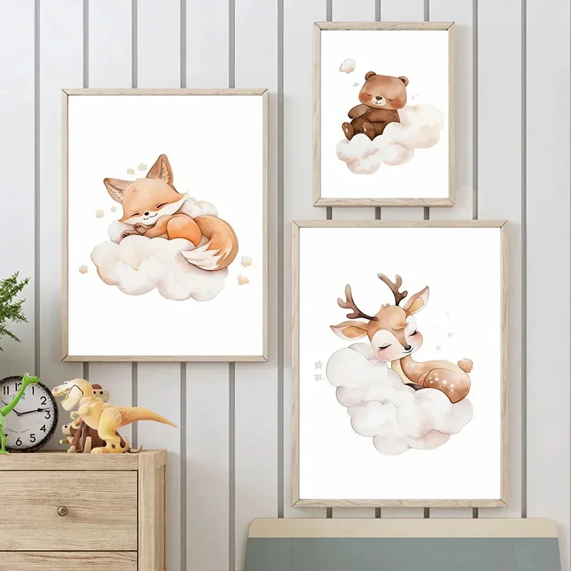 만화 구름 동물 캔버스 그림 벽 예술 귀여운 너구리 여 - Baby Nursery Picture Frames 리뷰 및 가격