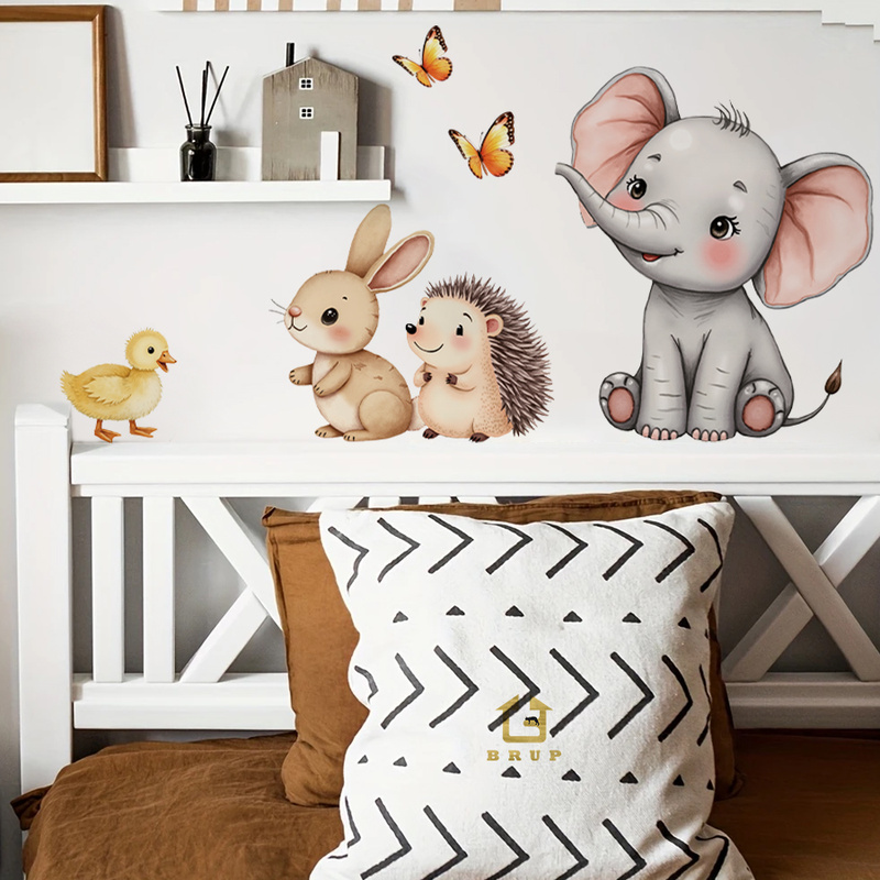 만화 동물 벽 스티커-코끼리 토끼 고슴도치 보육 데칼, - Baby Nursery Decor 리뷰 및 가격