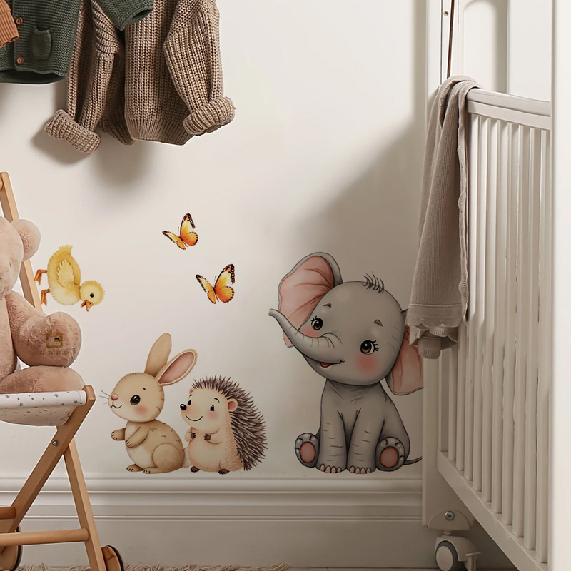 만화 동물 벽 스티커-코끼리 토끼 고슴도치 보육 데칼, - Baby Nursery Decor 리뷰 및 가격