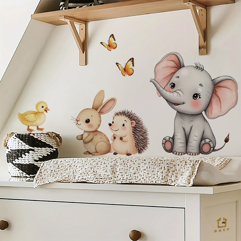 만화 동물 벽 스티커-코끼리 토끼 고슴도치 보육 데칼, - Baby Nursery Decor 리뷰 및 가격