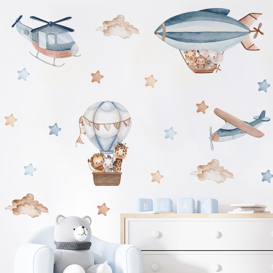 수채화 동물 뜨거운 공기 풍선 구름 벽 스티커 어린이  - Baby Nursery Set Furniture 리뷰 및 가격