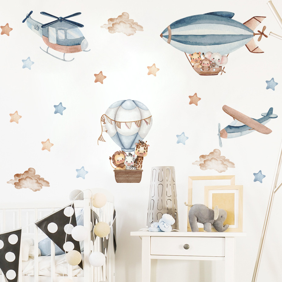 수채화 동물 뜨거운 공기 풍선 구름 벽 스티커 어린이  - Baby Nursery Set Furniture 리뷰 및 가격