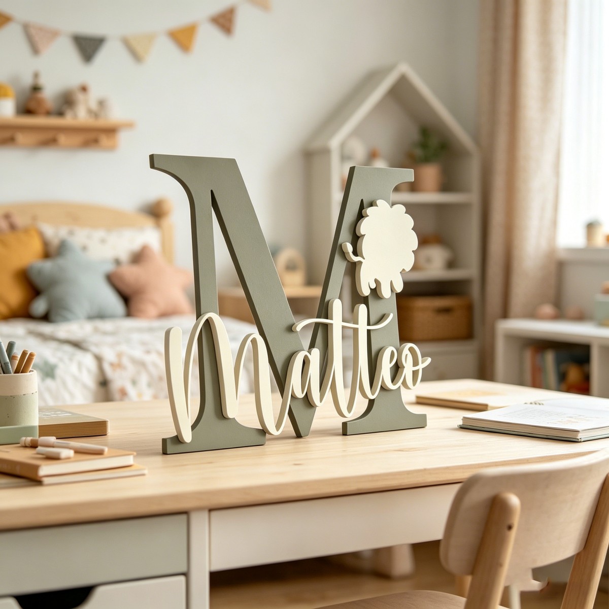 1Pc 맞춤형 사자 이름 및 이니셜 나무 이름표, 보육 - Baby Nursery Decor 리뷰 및 가격