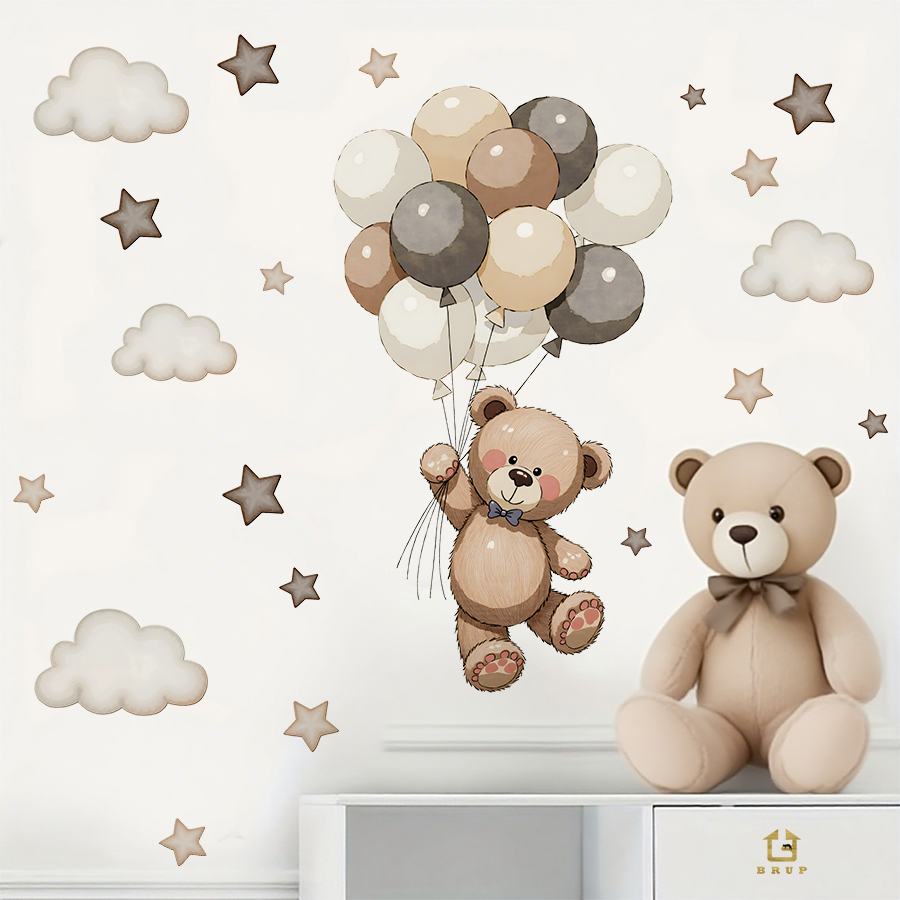 사랑스러운 테디 베어 벽 데칼, 풍선, 별 및 구름이  - Baby Nursery Decor 리뷰 및 가격