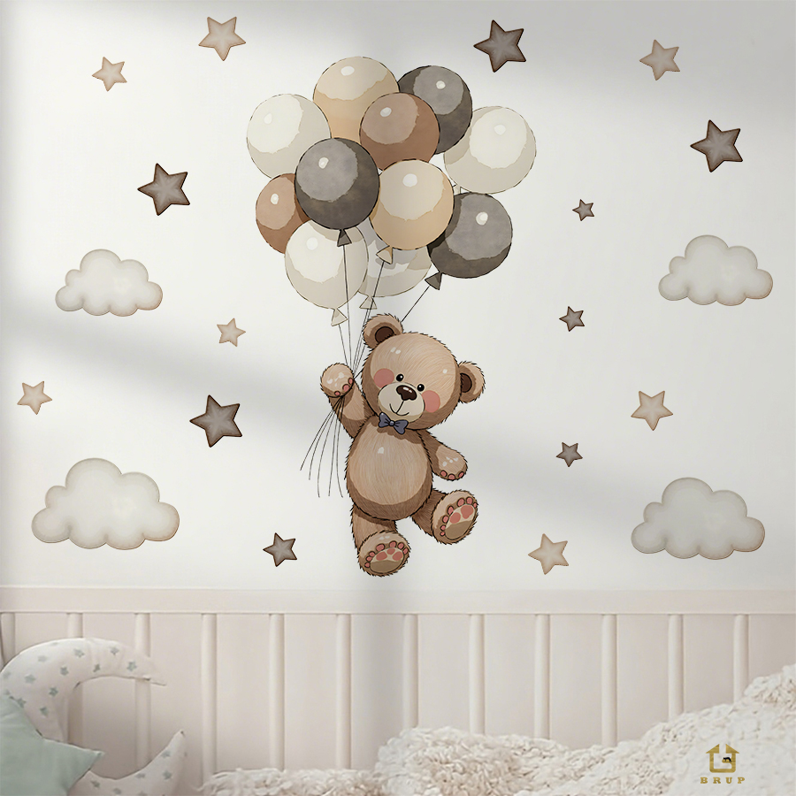 사랑스러운 테디 베어 벽 데칼, 풍선, 별 및 구름이  - Baby Nursery Decor 리뷰 및 가격