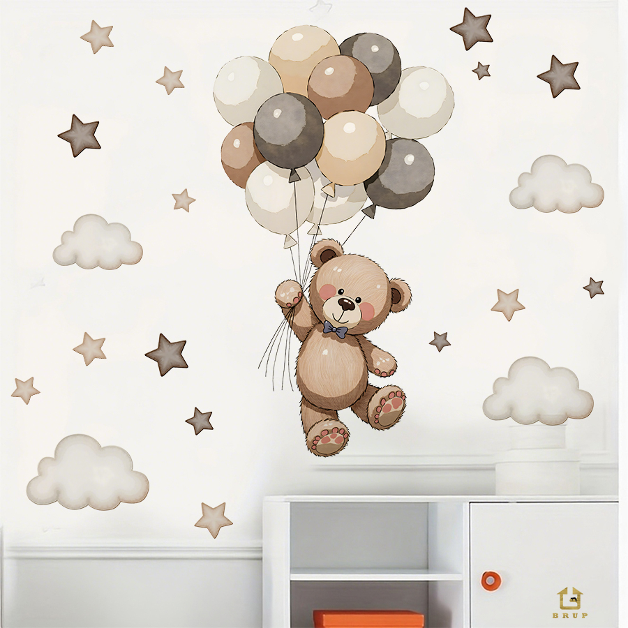 사랑스러운 테디 베어 벽 데칼, 풍선, 별 및 구름이  - Baby Nursery Decor 리뷰 및 가격
