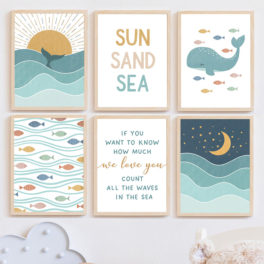 1pc 프레임리스 물고기 고래 갈매기 일출 일몰 해변  - Baby Nursery Ocean 리뷰 및 가격