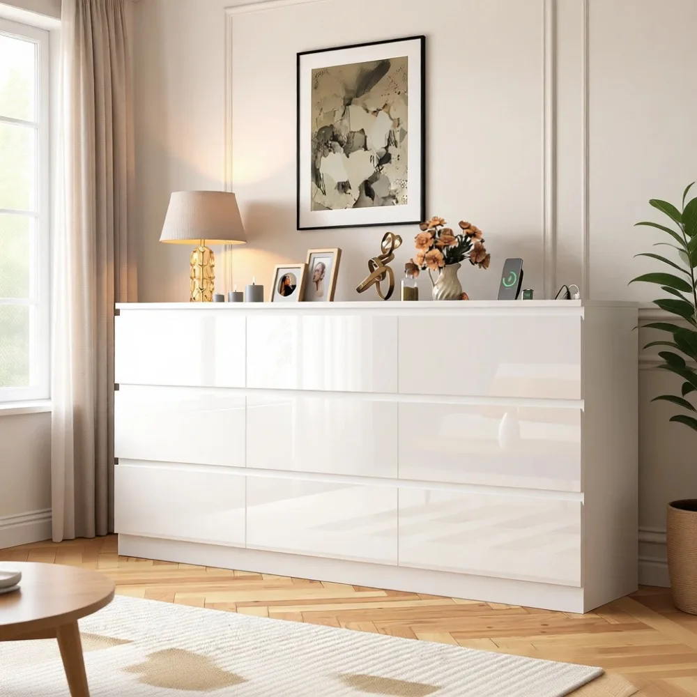 대형 70인치 9단 서랍장(전원 콘센트 포함), 현대적 - Drawer Dresser White 리뷰 및 가격