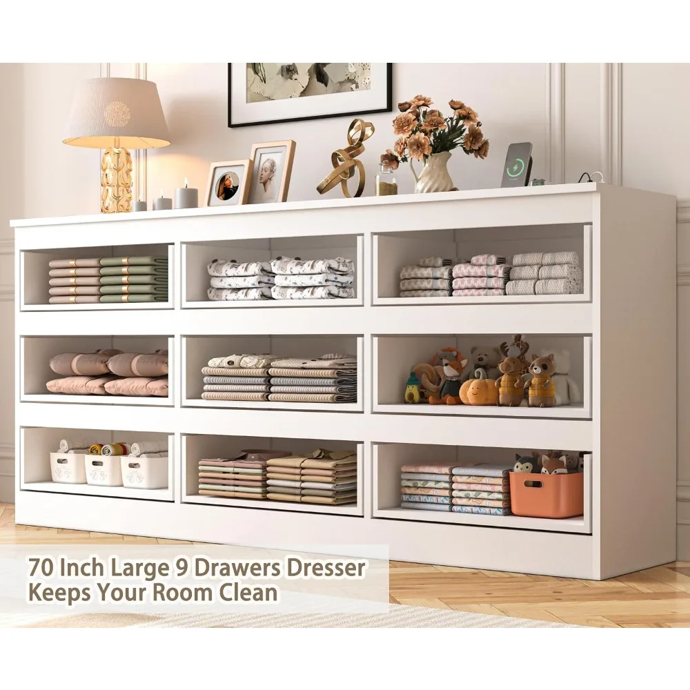 대형 70인치 9단 서랍장(전원 콘센트 포함), 현대적 - Drawer Dresser White 리뷰 및 가격