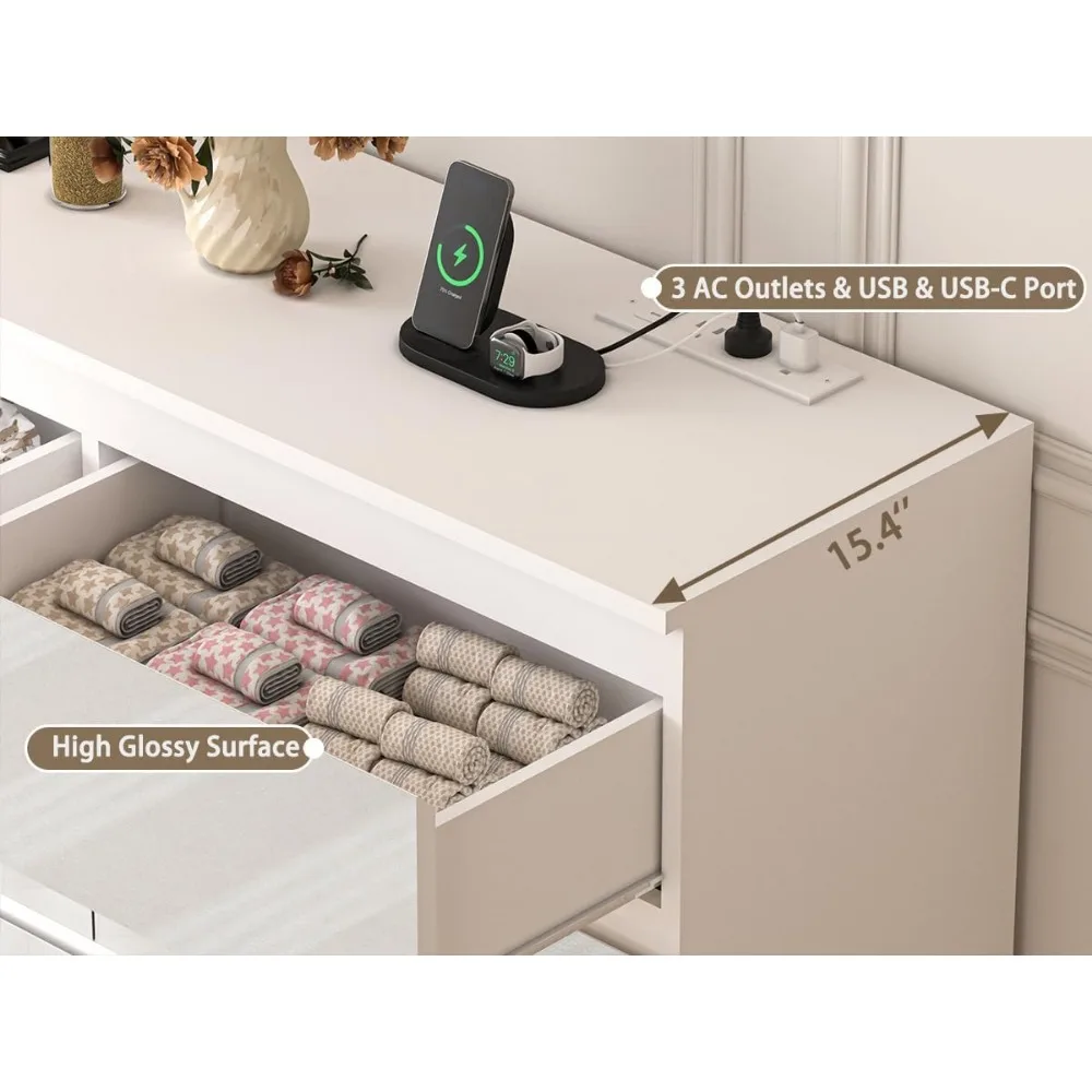 대형 70인치 9단 서랍장(전원 콘센트 포함), 현대적 - Drawer Dresser White 리뷰 및 가격